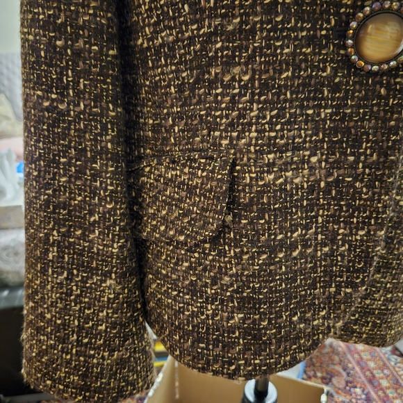 Jones New York brown and cream jacket blazer wool blend 1-button snap closure 12 - Picture 10 of 15